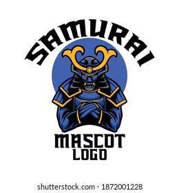 illustration mascot logo blue samurai  with cartoon style
