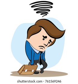 Illustration of a mascot manager, executive, sad and depressed with something. Ideal for training, internal and institutional matters