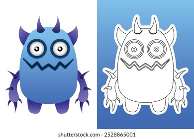 ilustração mascote monstro design kawaii. Design para impressão digital e livro de colorir