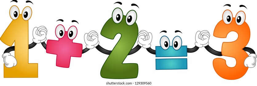 Illustration of Mascot Numbers performing an Additon Formula