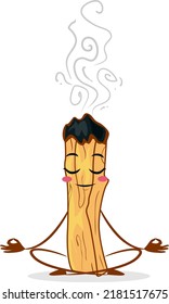 Illustration Of Mascot Palo Santo Stick Burning With Smoke While In Sitting Meditation Position