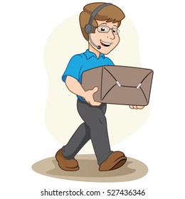 Illustration mascot person seller, carrying a box or order. Ideal for institutional materials and training