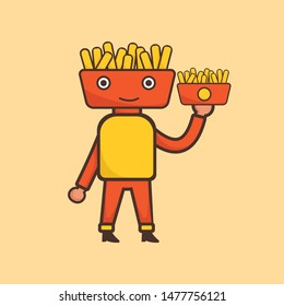 illustration of mascot potato food, for the needs of cafes, fast food restaurants, used for promotional needs, such as logos, mascot, packaging, business cards, banners.