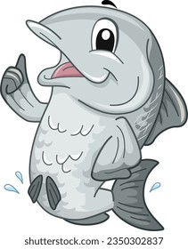 Illustration of Mascot Salmon Fish with Fin Showing Okay Sign