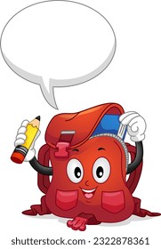 Illustration der Mascot School Bag Vorbereitung für Schule, Platzierung des Buches und Stift Innen mit Blank-Speech-Blase