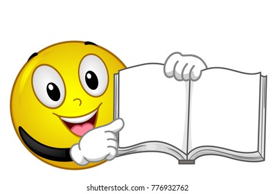 Illustration eines Mascot Smiley Lächeln und auf ein Blank Open Book zeigen