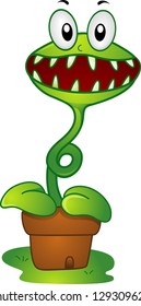 Illustration of a Mascot Venus Flytrap in a pot