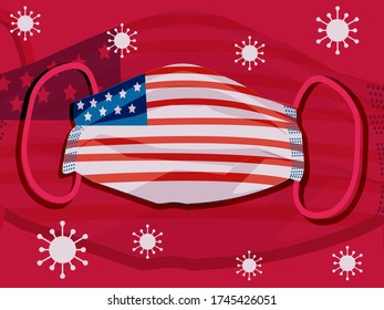 illustration of mask with an American flag. state resistance to a pandemic. stay excited for Americans. background, wallpaper design