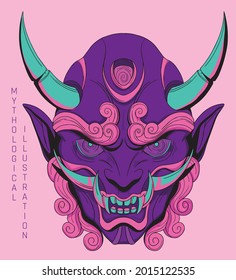 illustration mask in comic style, bright psychedelic colors, green and purple