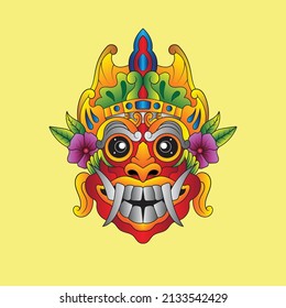 illustration mask Culture Barong Traditional Balinese isolated yellow background. available for your custom project. perfect for T-shirt, Apparel or merchandise design