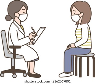 Illustration of a mask doctor interviewing a mask patient