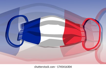 illustration of a mask with a french flag a sign of resistance against an epidemic. flat vector design