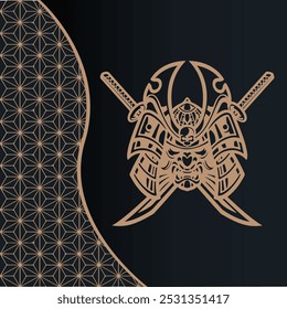 Illustration of mask samurai mask helmet with japan pattern background oriental style art