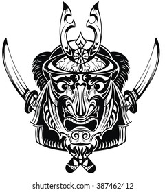 Illustration of mask samurai warrior 