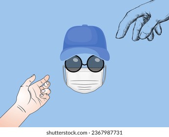illustration of a mask user with two hands pointing at himself.
