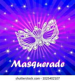 Illustration of masquerade poster with carnival mask with rhinestones