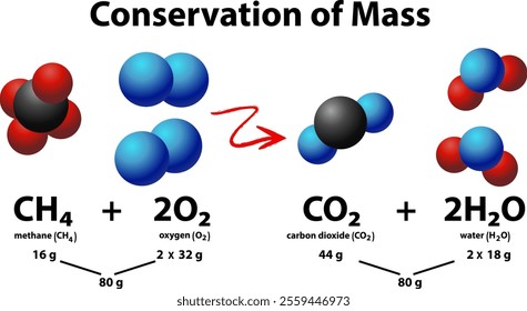 Illustration of mass conservation in chemical equations