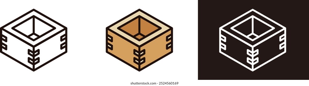 Illustration of a masu (cup for rice). Japanese culture vector icon. Simple design.