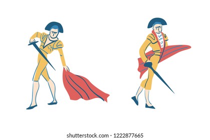 Illustration of matador in costume. Isolated hand drawn illustration. 