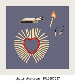 illustration with match and carton box, vector design for paper, fabric.