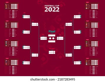 Illustration of match schedule tournament playoff in Qatar , final stage, with stadions. group matches - Shutterstock ID 2187283495