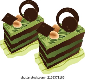 Illustration of matcha green tea dessert cake detailed vector