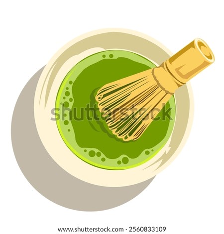 Illustration of Matcha Tea Preparation with Whisk