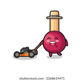 illustration of the matches character using lawn mower , cute style design for t shirt, sticker, logo element