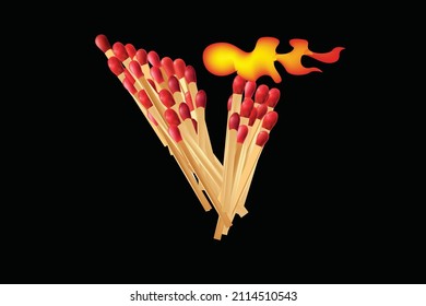 illustration of a matches forming v letter with flame