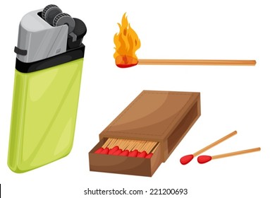 Illustration of matches and lighter