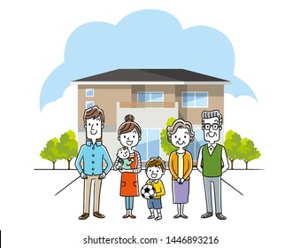 Matériau d'illustration: Famille et maison de 3 générations