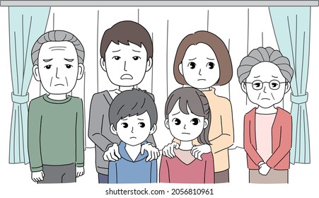 Illustration material of 3 generation family with a troubled expression