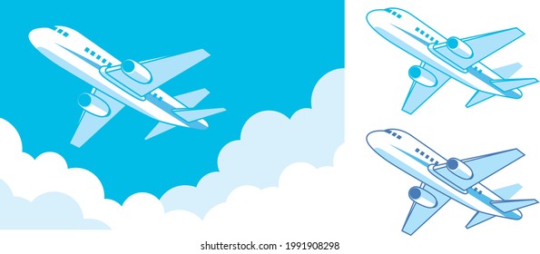 Illustration material of airplane, sky and clouds