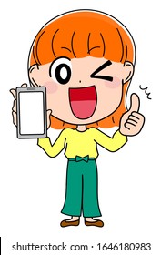 Illustration material animation of a woman with a smartphone