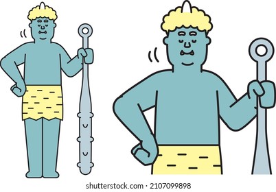 Illustration material of Ao Oni holding a gold stick nodding with arms folded
