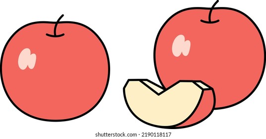 
Illustration material of apples and cut apples.