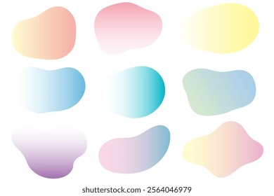 Illustration material Asymmetric flowing liquid-like gradient shapes Vector illustration set. Geometric detachable individual elements on white background