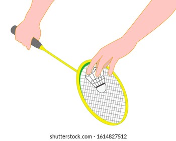 Illustration material of an athlete serving in badminton.