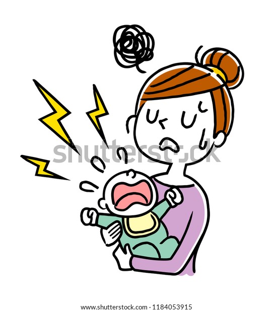 イラストマテリアル 泣かずに泣く赤ちゃんの悩み母親 のベクター画像素材 ロイヤリティフリー