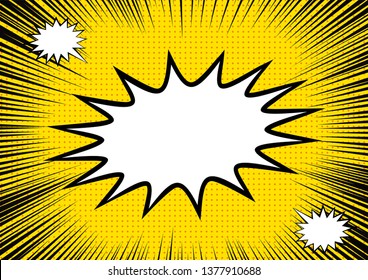 Ilustración de material para el fondo de radiación, línea de concentración y explosión de globos de comentario (amarillo)