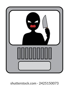 Material de ilustración de un hombre malo sosteniendo un cuchillo de cocina en el timbre