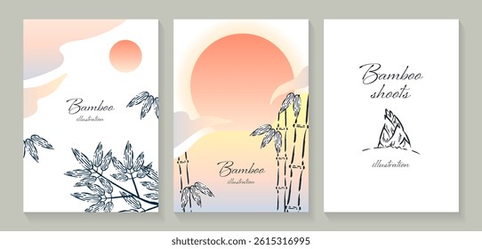 Illustration material of bamboo, bamboo shoots and the sun