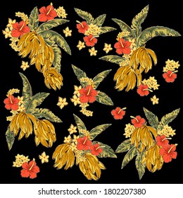 Illustration material of a banana and the southern country plant,