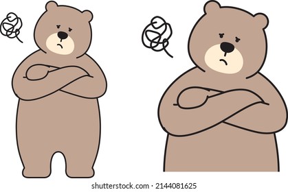 Illustration material of bear who is worried with arms folded