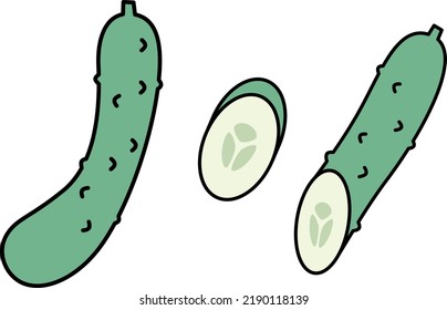 Material de ilustración de un pepino doblado y un pepino cortado.