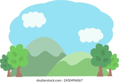 Material de ilustración de cielo azul y paisaje de montaña