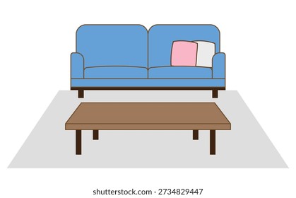 Illustration material of a blue sofa and table