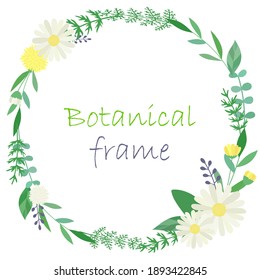 Illustration material of botanical frame with flowers and leaves (vector, white background, cut out)