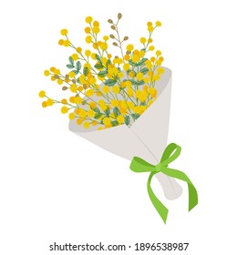 Illustration material of a bouquet of mimosa (vector, white background, cut out)