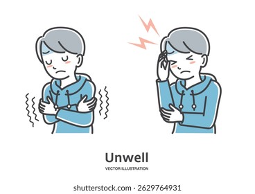 Material de ilustração de um menino com sintomas de frio